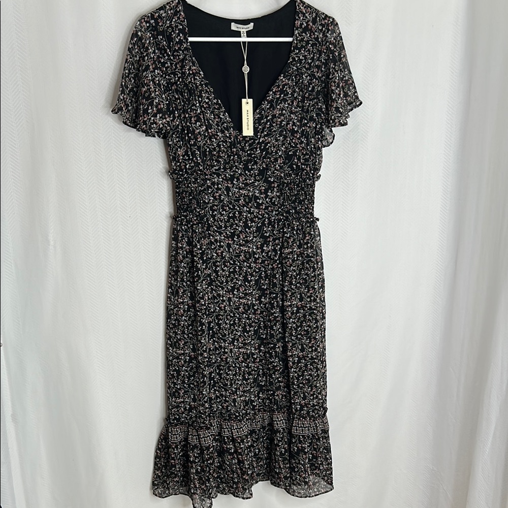 Max Studio floral Flutter Sleeve Midi Dress